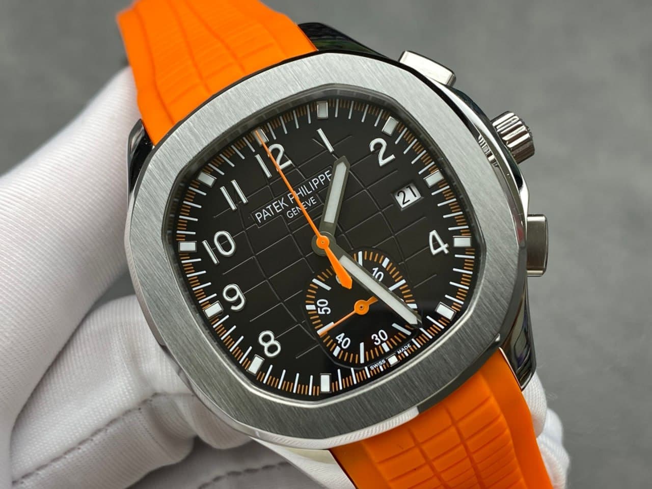 Patek Philippe Aquanaut Chronograph–Style Watch – Black Dial & Orange Strap