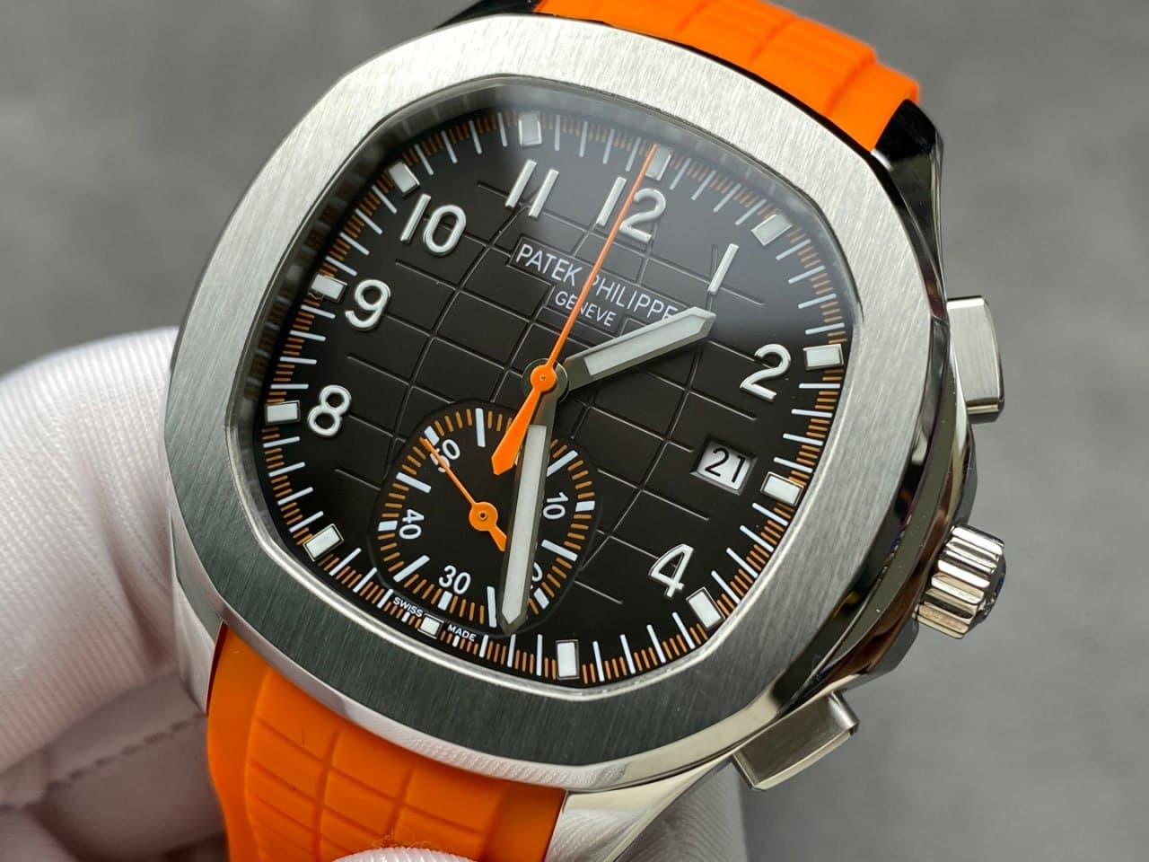 Patek Philippe Aquanaut Chronograph–Style Watch – Black Dial & Orange Strap
