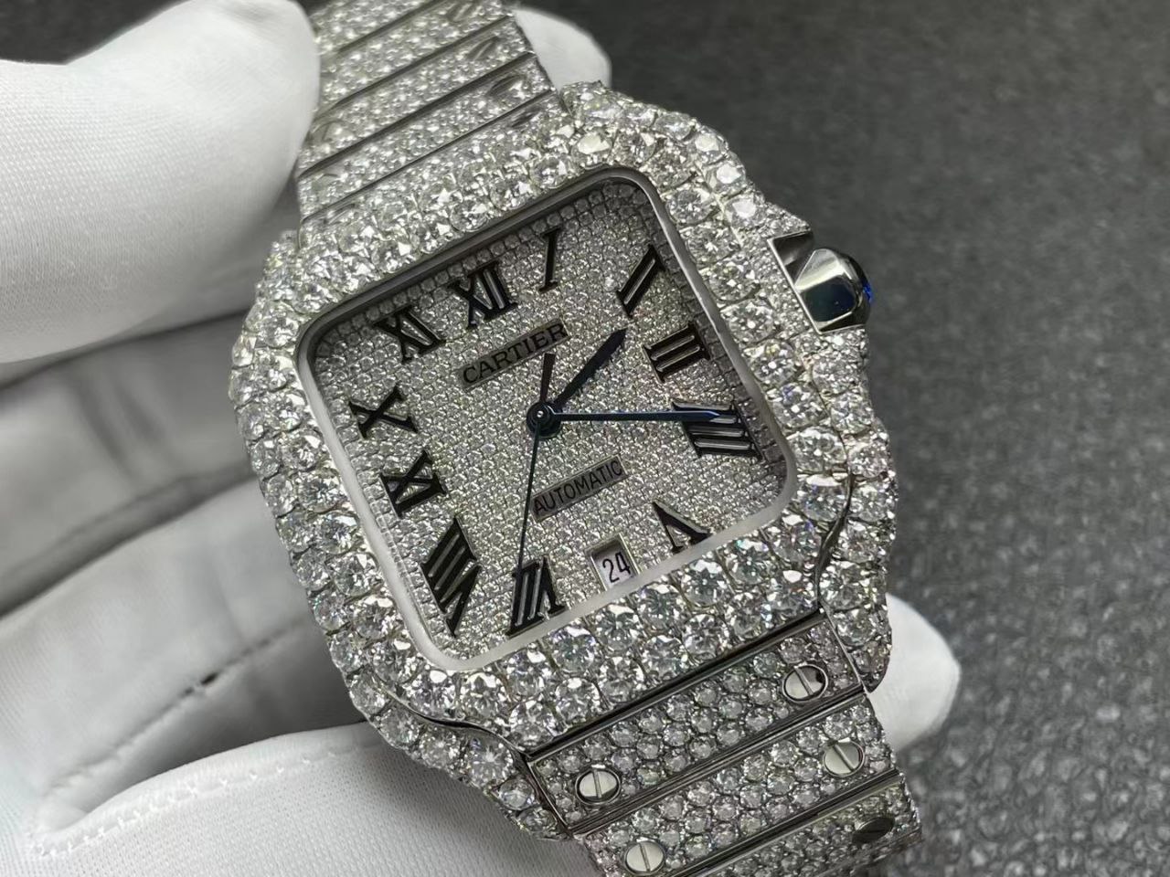 CARTIER Santos 40mm Full VVS Moissanite diamond