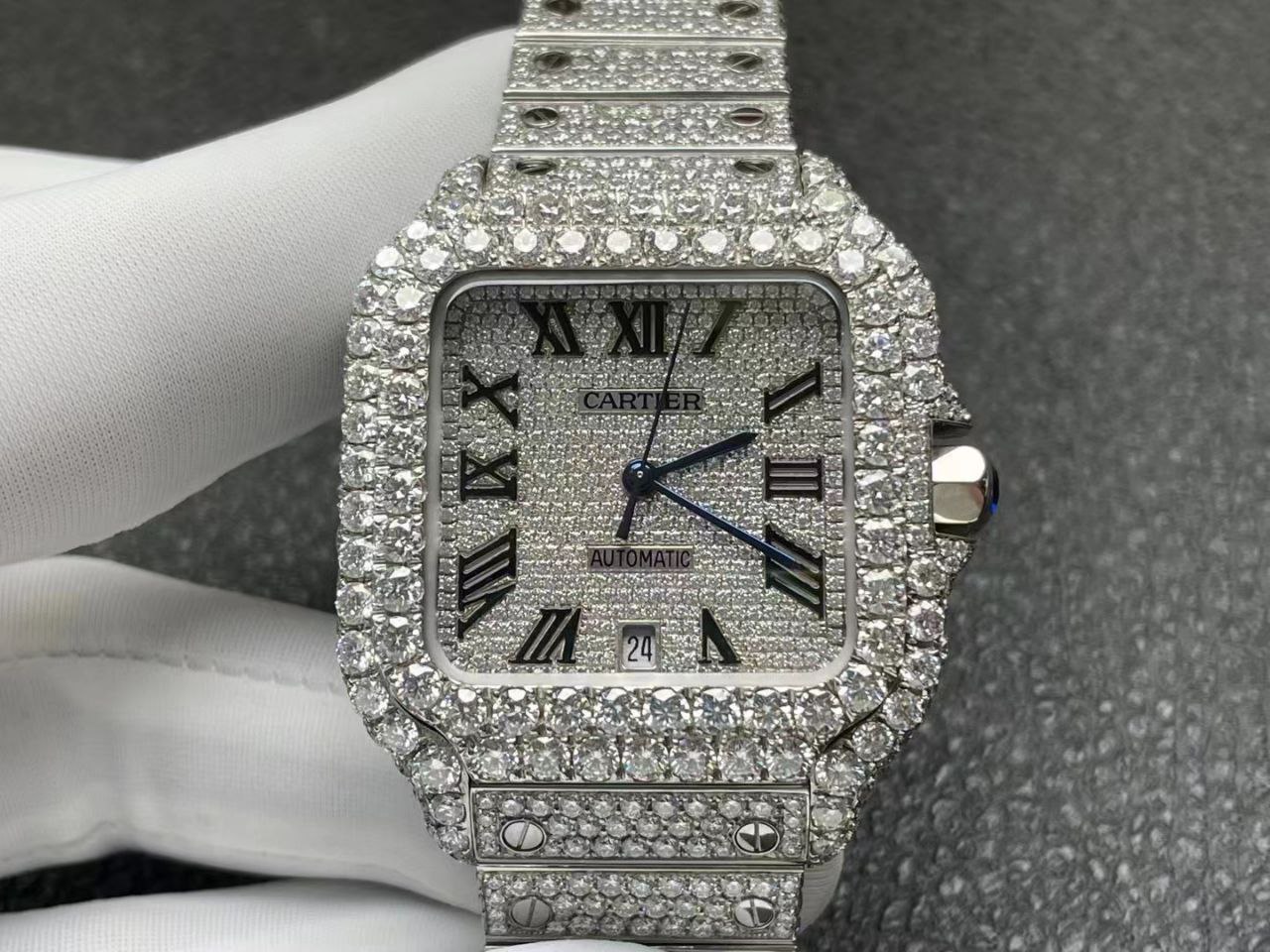 CARTIER Santos 40mm Full VVS Moissanite diamond